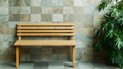 Bamboo shower bench, minimalist bathroom, stone tiles, earthy tones, green plants, natural light, organic textures, relaxing ambiance, eco-friendly