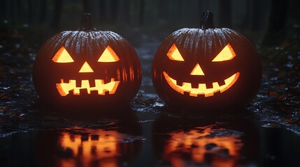 Halloween Pumpkins In The Forest Soft Pastel Background for Graphic Design Templates