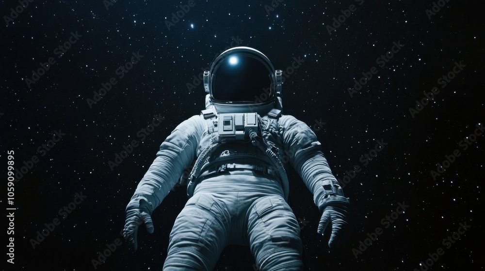 Poster astronaut floating in deep space with earth visible
