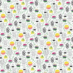 Watercolor seamless pattern with cacti