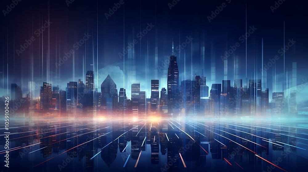Poster futuristic cityscape with neon lights abstract gradient background with copy space