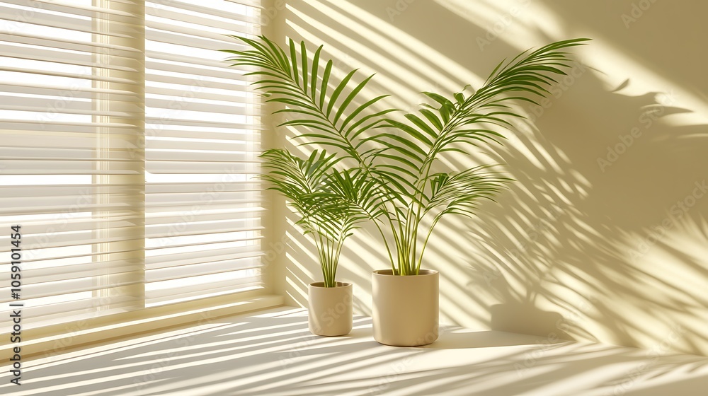 Poster minimalist home decor with palm trees and sunlight abstract gradient background with copy space