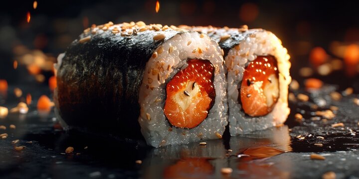 a sui roll with a biter of salmon