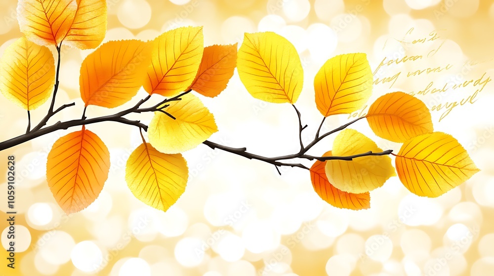Poster autumn leaves on branch simple neutral background with free space for design