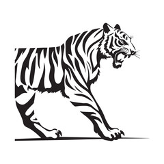 Obraz premium Roar tiger black ink silhouette closeup on white background