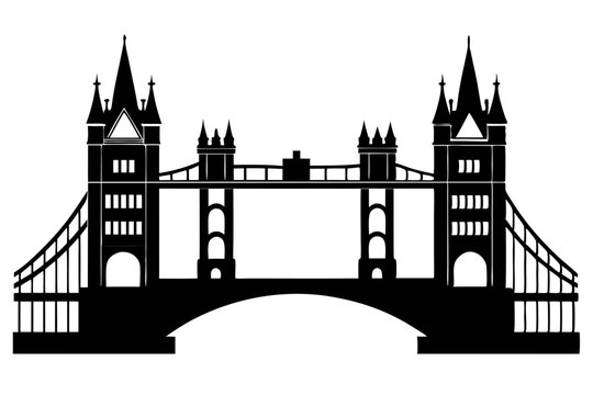 black tower bridge silhouette on white background clip art preview