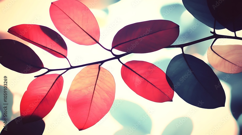Poster red leaves on a branch blank background with copy space for design projects