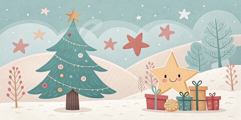 minimalist cute cartoon christmas background 