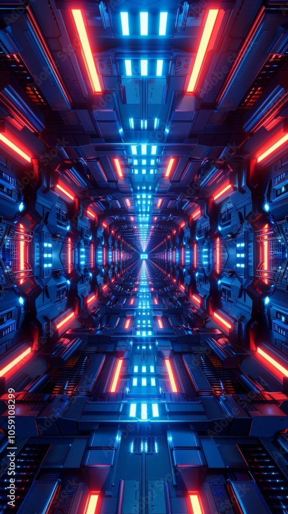Poster a futuristic corridor filled with luminous blue and red lines creates an immersive environment ideal