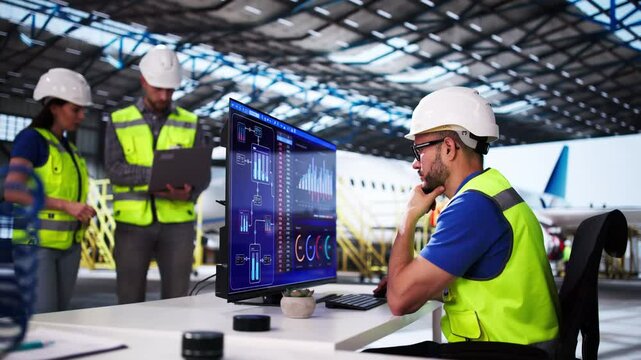 Airport Repair And Check Service Team Doing Plane