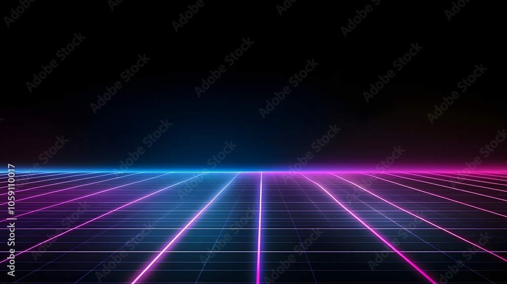 Poster futuristic neon marketing background with cyber grid and glowing elements - vibrant ai-driven design