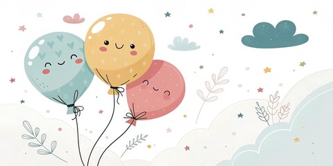 minimalist cute cartoon balloon background