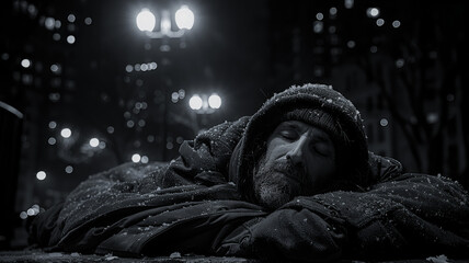 Homeless Elder on a Concrete Bed