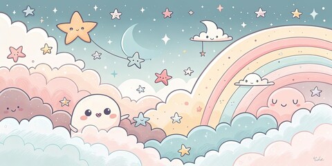 Fototapeta premium minimalist cute cartoon anime background