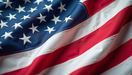 Patriotic flag background, close-up of the American flag waving in the wind with rich, saturated colors, representing honor and patriotism for Veterans