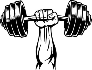 Black-and-White Vector Illustration of a Strong Hand Gripping a Heavy Dumbbell, Strength and Fitness Concept, Gym and Workout Motivation Art, Sports Equipment Icon, Personal Trainer Graphic, Gym Logo 