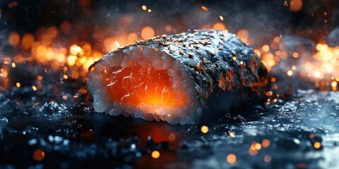 a piece of orange and black ice