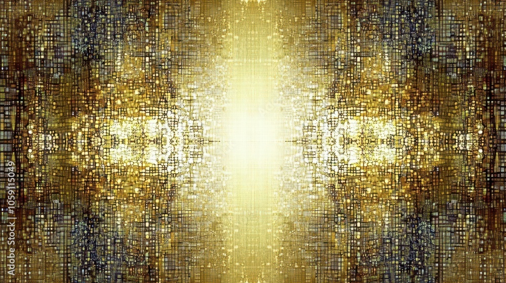 Poster Bright gold background with shimmering triangular patterns on the edges, forming a sophisticated frame around an empty center for text
