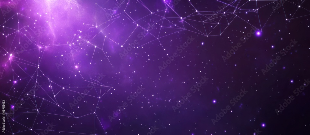 Poster purple space background with polygonal or plexus abstarct objects. universe or galaxy