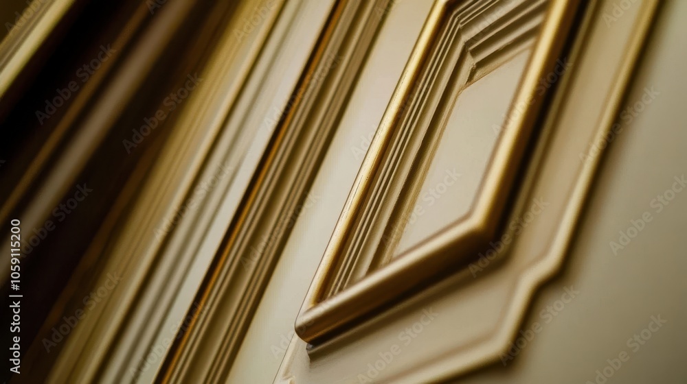 Poster Elegant gold-toned background with thin, overlapping lines and hexagonal shapes in soft gradient hues, framing an empty middle for text