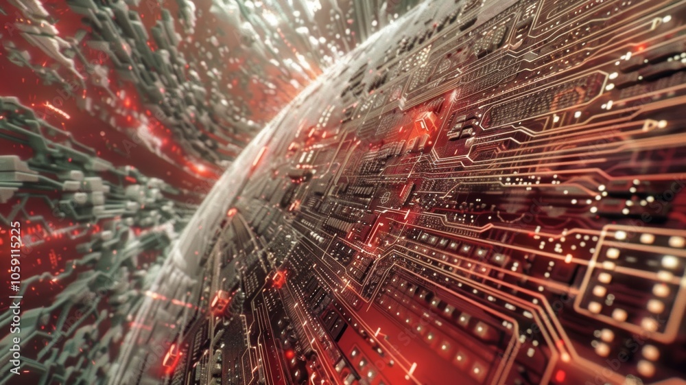 Poster futuristic digital background for new year 2025 featuring intricate circuit board patterns amidst a 