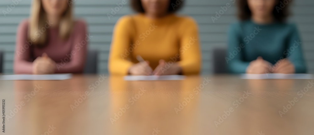 Poster close up view of diverse business team gesturing over documents and charts on a boardroom table coll