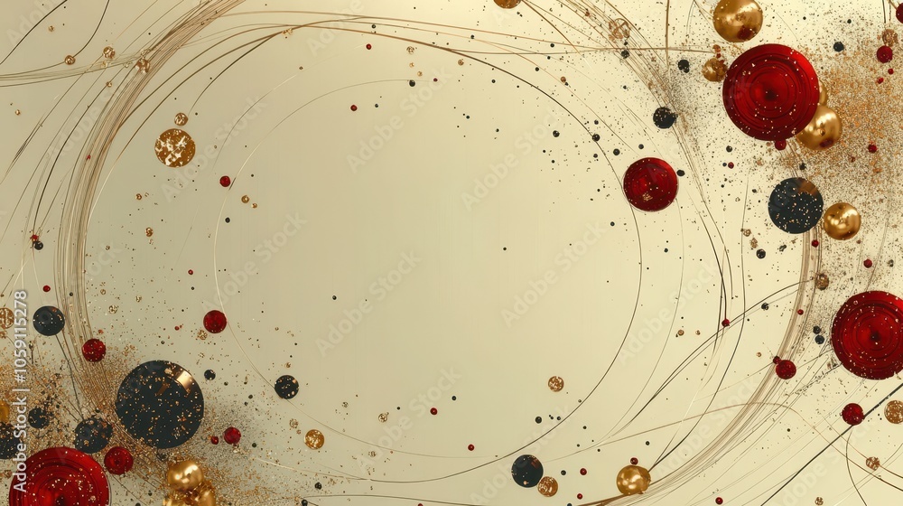 Poster Golden background with scattered, abstract diamond shapes and thin, curved line designs, creating a stylish frame around a blank center for text