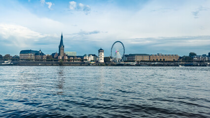 Germany, Duesseldorf, Media Harbour and Rhine River