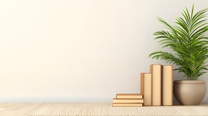 Scandinavian Style Bookshelf with Modern Lines and Cozy Decor - Embrace Minimalist Living with Neutral Rugs and Lively Houseplants in a Chic Interior Space