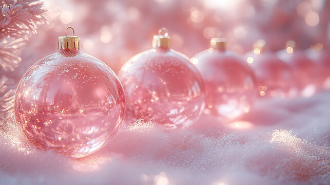 christmas transparent pink glass balls on vibrant pink wallpaper