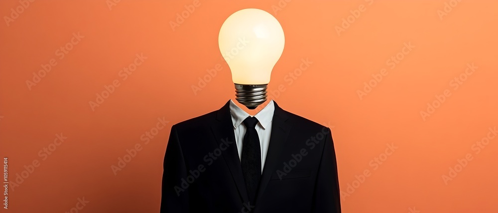 Poster glowing lightbulb held above a laptop computer symbolizing creativity innovation and breakthrough th