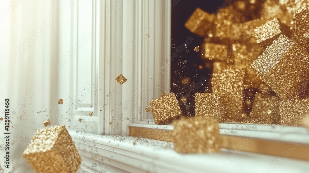 Poster luxurious gold backdrop with subtle polygonal shapes and thin lines creating a modern frame, perfect