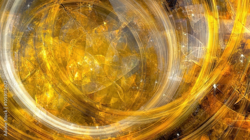 Poster vibrant yellow-gold background with delicate wave patterns and transparent circles around the border