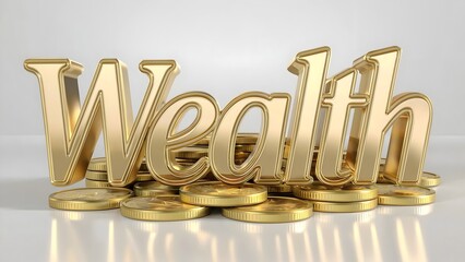 Golden 3D Wealth with Golden Coins