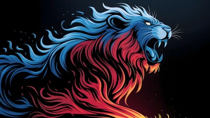 Red and Blue Roaring Lion Illustration