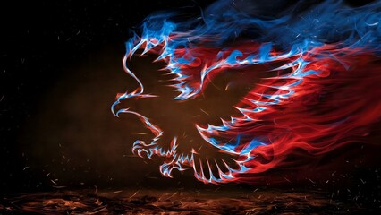 Eagle Outline in Red Blue and White Fire Flames