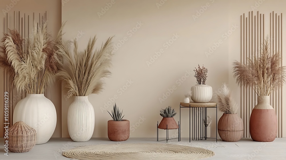 Poster bohemian interior design with pampas grass abstract gradient background with copy space