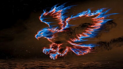  Eagle in Red and Blue Fire Flames Outline