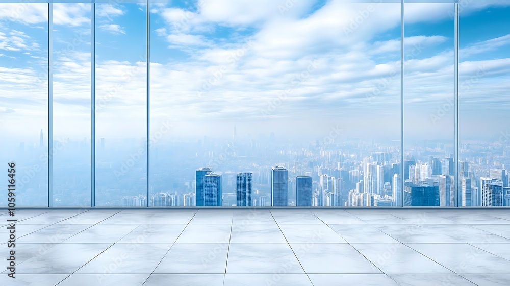 Poster modern cityscape view from office window light gradient background with room for typography