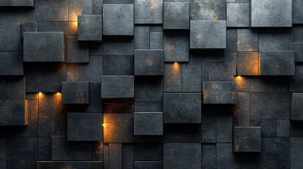 Modern 3D Geometric Abstract Wall Design with Warm Lighting Accents for Stylish Interiors