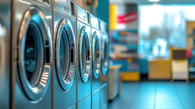 Laundry shop with close up of a washing machines