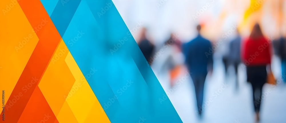 Poster blurred image of a fast moving business crowd in a modern office setting with glass fronts creating 
