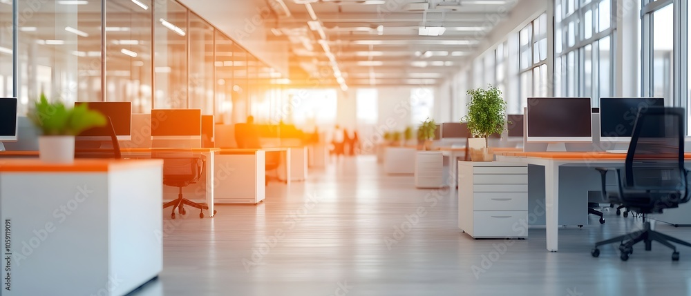 Poster fast moving business crowd in a dynamic technology driven corporate office with glass fronts the blu