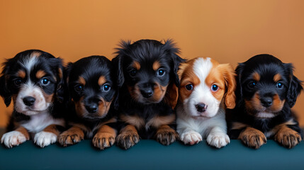 A Group of Cute Puppies.  A Small Canine Family
