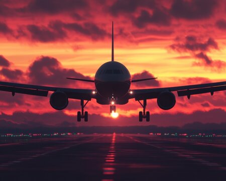Plane Taking Off at Sunset with Stunning Reflections