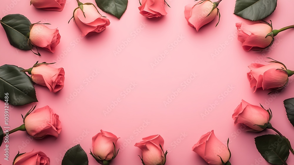 Poster pink rose frame background blank background with copy space for design projects