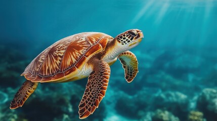 Obraz premium Sea Turtle Swimming in Clear Blue Waters