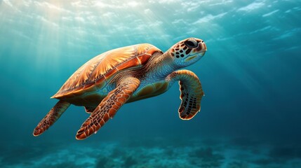 Fototapeta premium Turtle Swimming in Clear Ocean Waters
