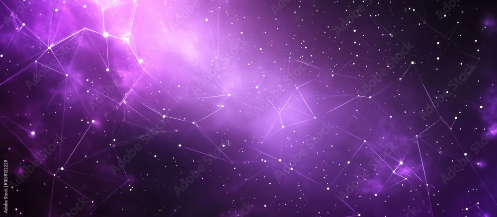 Poster purple space background with polygonal or plexus abstarct objects. universe or galaxy