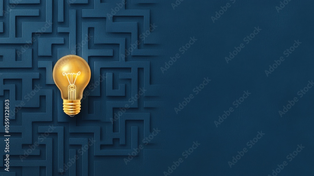 Poster lightbulb shining at exit of maze